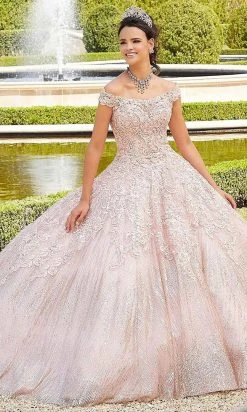 Mori Lee - 89302 Off Shoulder Rhinestone Beaded Glitter Net Ballgown