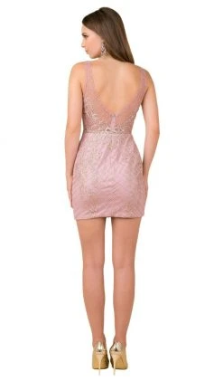 Nox Anabel - A673 Sleeveless V Neck Embellished Cocktail Dress 12 Nox Anabel - A673 Sleeveless V Neck Embellished Cocktail Dress