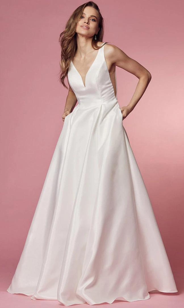 Nox Anabel Bridal E156W - Deep V-Neck Bridal Dress 3 Nox Anabel Bridal E156W - Deep V-Neck Bridal Dress