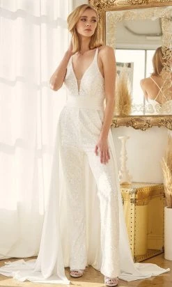 Nox Anabel Bridal JE926 - V-Neck Bridal Jumpsuit