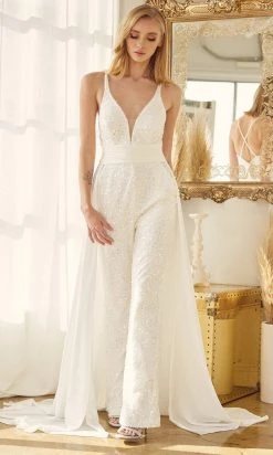Nox Anabel Bridal JE926 - V-Neck Bridal Jumpsuit