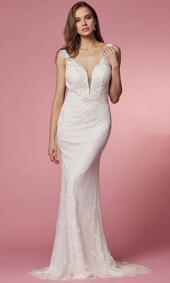 Nox Anabel Bridal JS923 - V-Neck Lace Bridal Gown 3 Nox Anabel Bridal JS923 - V-Neck Lace Bridal Gown