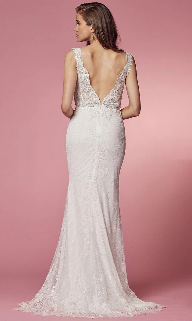 Nox Anabel Bridal JS923 - V-Neck Lace Bridal Gown 4 Nox Anabel Bridal JS923 - V-Neck Lace Bridal Gown