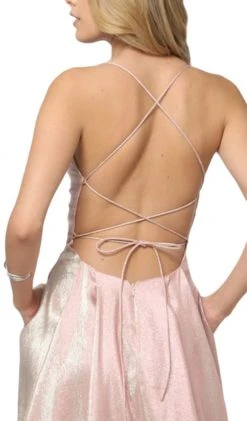 Nox Anabel - C241 Metallic Crisscross Open Back A-Line Gown