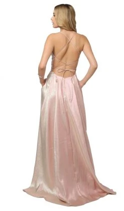 Nox Anabel - C241 Metallic Crisscross Open Back A-Line Gown