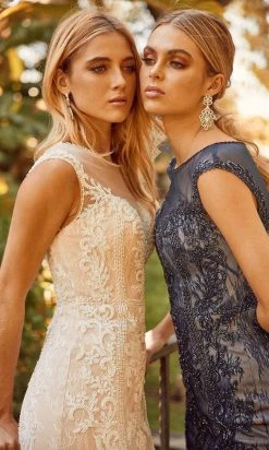 Nox Anabel E1006P - Applique Illusion Evening Dress