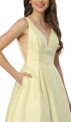 Nox Anabel - E156P Deep V-neck Pleated A-line Dress