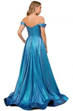 Nox Anabel - E366 Twist-Rendered Off Shoulder Metallic Gown