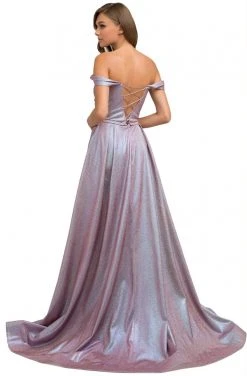 Nox Anabel - E366 Twist-Rendered Off Shoulder Metallic Gown 9 Nox Anabel - E366 Twist-Rendered Off Shoulder Metallic Gown