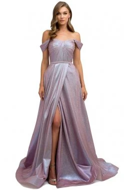 Nox Anabel - E366 Twist-Rendered Off Shoulder Metallic Gown 8 Nox Anabel - E366 Twist-Rendered Off Shoulder Metallic Gown