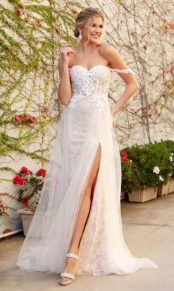 Nox Anabel - E441 Off Shoulder Appliqued High Slit Bridal Gown