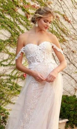 Nox Anabel - E441 Off Shoulder Appliqued High Slit Bridal Gown