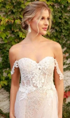 Nox Anabel - E441 Off Shoulder Appliqued High Slit Bridal Gown