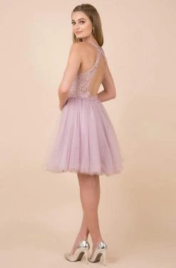 Nox Anabel - E696 Lace Halter A-Line Short Dress