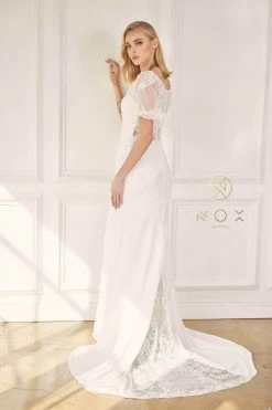 Nox Anabel JE927 - Embroidered Plunging V-neck Wedding Dress