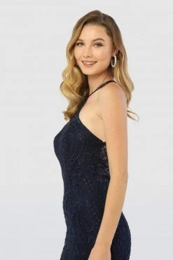 Nox Anabel - M189 Beaded Lace Halter Ruffled Mermaid Dress 10 Nox Anabel - M189 Beaded Lace Halter Ruffled Mermaid Dress