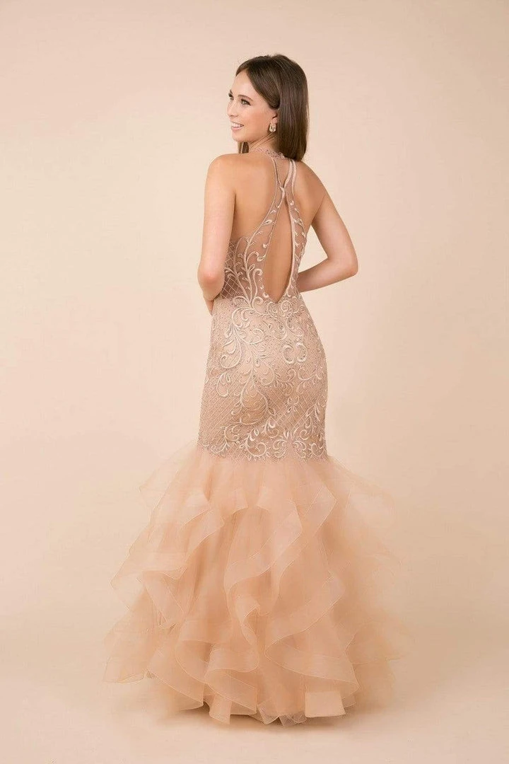 Nox Anabel - M189 Beaded Lace Halter Ruffled Mermaid Dress 8 Nox Anabel - M189 Beaded Lace Halter Ruffled Mermaid Dress