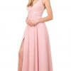 Nox Anabel - Plunging V-neck A-line Dress With Slit R275 - 1 Pc Rose In Size XS Available