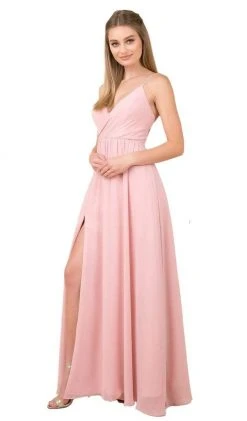 Nox Anabel - Plunging V-neck A-line Dress With Slit R275 - 1 Pc Rose In Size XS Available