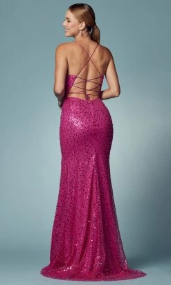 Nox Anabel R1031 - Beaded Cowl Prom Dress With Slit