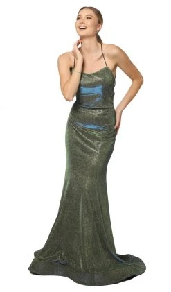 Nox Anabel - R273 Shimmering Halter Neck String Tie Back Mermaid Gown