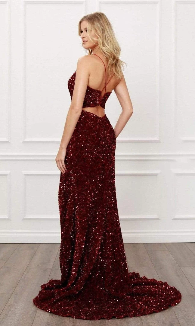 Nox Anabel - R433 Sequined Cut Out Back Long Dress 4 Nox Anabel - R433 Sequined Cut Out Back Long Dress