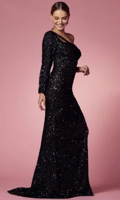 Nox Anabel S1013 - Sequin Cutout Ornate Evening Dress
