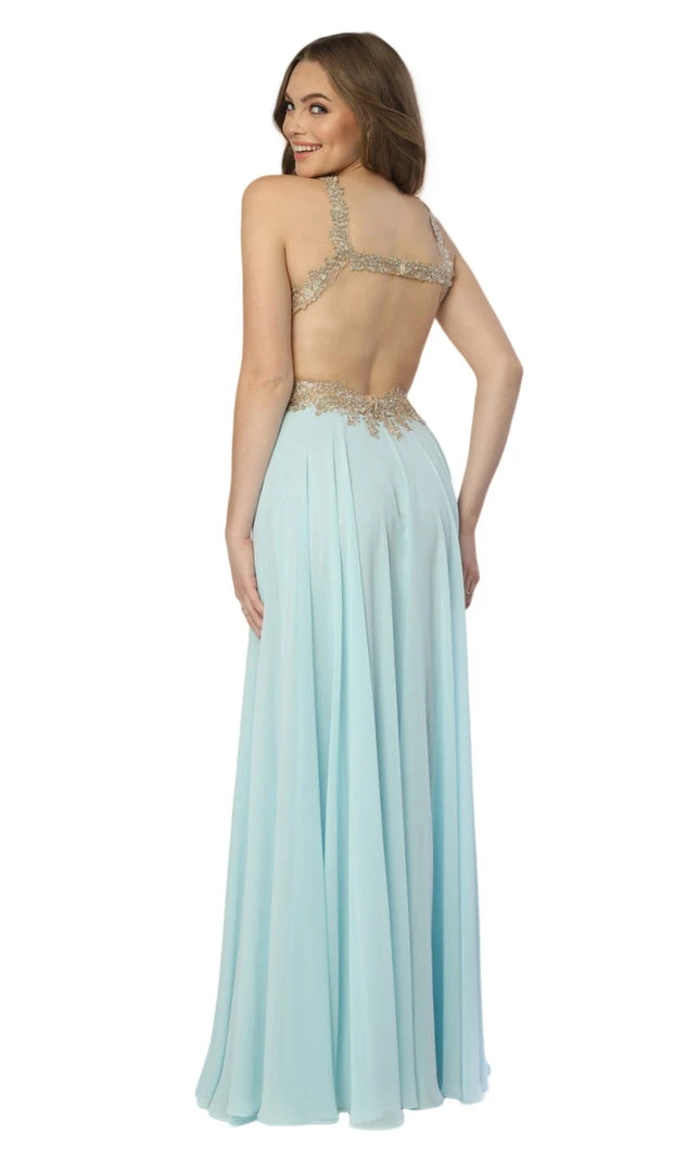 Nox Anabel - S202 Gilded Halter A-line Dress With Slit 5 Nox Anabel - S202 Gilded Halter A-line Dress With Slit