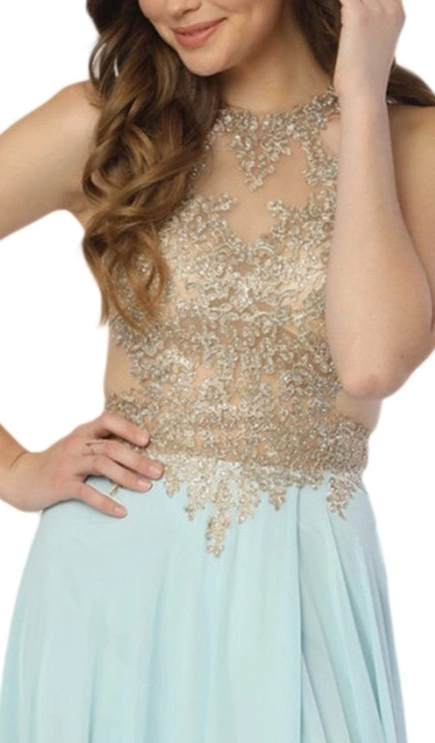 Nox Anabel - S202 Gilded Halter A-line Dress With Slit 4 Nox Anabel - S202 Gilded Halter A-line Dress With Slit