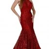 Nox Anabel - T153 Rhinestone Accented Illusion Halter Mermaid Dress