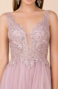 Nox Anabel - Y300 Embroidered Deep V-neck A-line Gown 7 Nox Anabel - Y300 Embroidered Deep V-neck A-line Gown