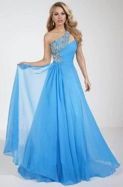 Party Dresses Panoply - 14622 Embellished Asymmetrical Long Gown - 1 Pc Turquoise In Size 2 Available