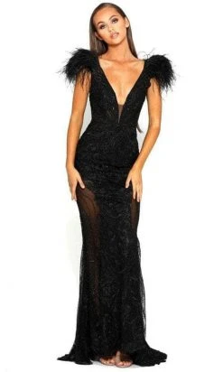 Portia And Scarlett PS1986 - Feather Ornate Paneled Prom Dress