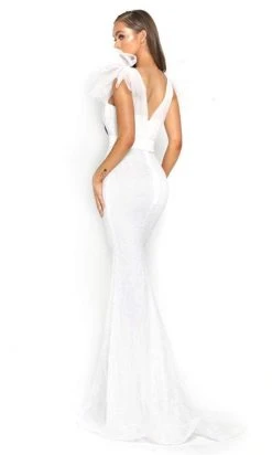 Portia And Scarlett - PS2017 Glitter Mesh V-Neck Evening Dress