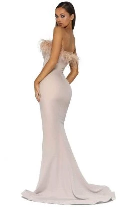 Portia And Scarlett PS2026 - Feather Trimmed Prom Dress With Slit