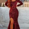 Portia And Scarlett - PS21031 Long Sleeve Slit Sequin Mermaid Gown