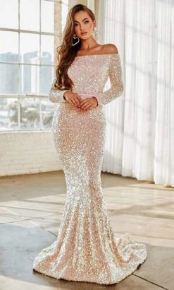 Portia And Scarlett - PS21032 Off Shoulder Long Sleeve Sequin Gown