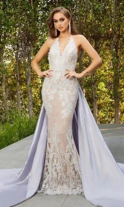 Portia And Scarlett - Ps21040 Plunging Glitter Overskirt Gown