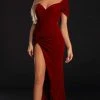 Portia And Scarlett - PS21047 Plunging Off Shoulder Dress With Slit