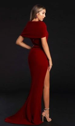 Portia And Scarlett - PS21047 Plunging Off Shoulder Dress With Slit