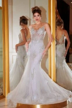 Portia And Scarlett - PS21104 Sequined V Neck Mermaid Dress With Train