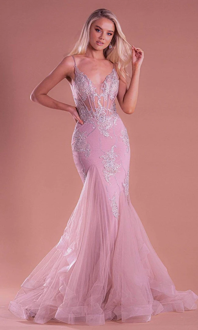 Portia And Scarlett - PS21104 Sequined V Neck Mermaid Dress With Train 8 Portia And Scarlett - PS21104 Sequined V Neck Mermaid Dress With Train