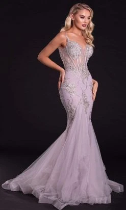 Portia And Scarlett - PS21104 Sequined V Neck Mermaid Dress With Train 12 Portia And Scarlett - PS21104 Sequined V Neck Mermaid Dress With Train