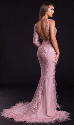 Portia And Scarlett - PS21126 Feather Fringed Embroidered Long Gown