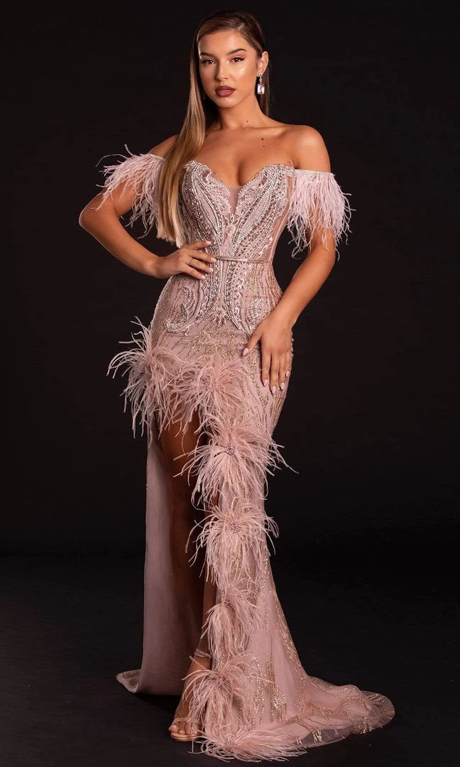 Portia And Scarlett - PS21127 Embellished Deep Off Shoulder Long Dress 3 Portia And Scarlett - PS21127 Embellished Deep Off Shoulder Long Dress