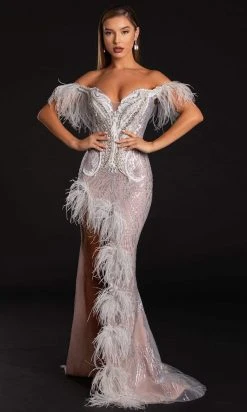 Portia And Scarlett - PS21127 Embellished Deep Off Shoulder Long Dress 14 Portia And Scarlett - PS21127 Embellished Deep Off Shoulder Long Dress