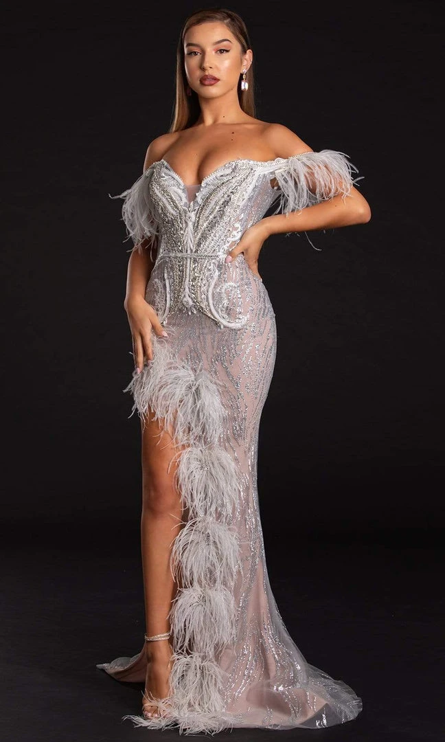 Portia And Scarlett - PS21127 Embellished Deep Off Shoulder Long Dress 9 Portia And Scarlett - PS21127 Embellished Deep Off Shoulder Long Dress