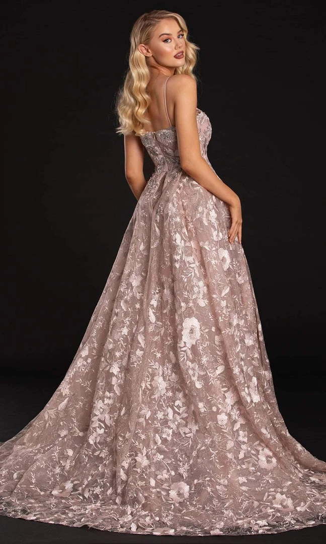 Portia And Scarlett - PS21184 Applique Halter Dress With Overskirt 4 Portia And Scarlett - PS21184 Applique Halter Dress With Overskirt