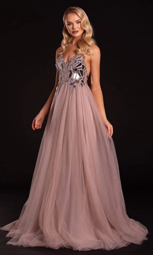 Portia And Scarlett - PS21185 Embellished V Neck A-Line Dress 6 Portia And Scarlett - PS21185 Embellished V Neck A-Line Dress