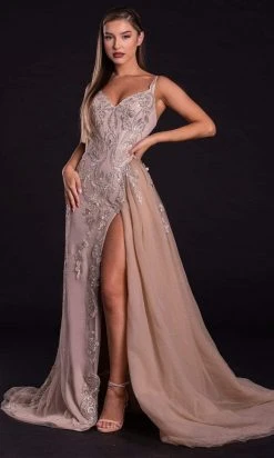 Portia And Scarlett - PS21222 Beaded V Neck Dress With Overskirt